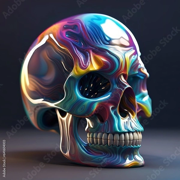 Fototapeta an amazing photo of a futuristic and colorful cyborg human skull isolated on dark, generative AI