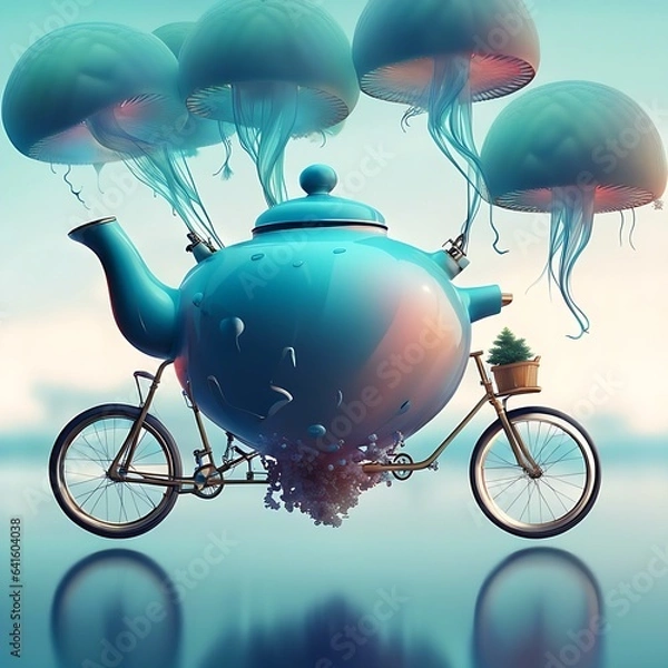 Fototapeta photo of a quirky fusion of a teapot and a bicycle, generative AI