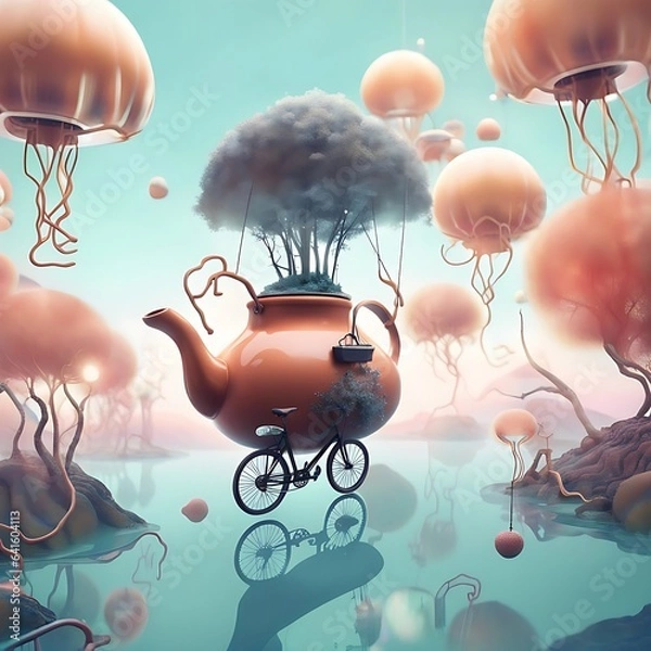 Fototapeta photo of a quirky fusion of a teapot and a bicycle, generative AI