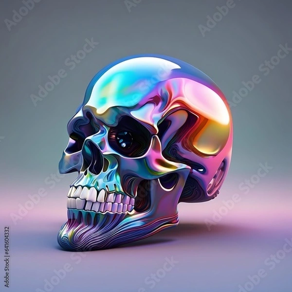 Fototapeta an amazing photo of a futuristic and colorful cyborg human skull isolated on dark, generative AI