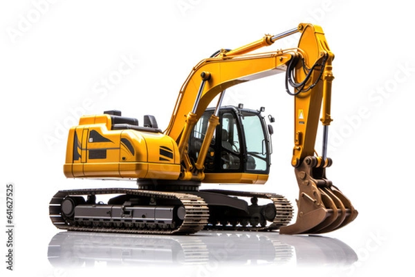 Fototapeta Crawler excavator with bucket isolated on white background