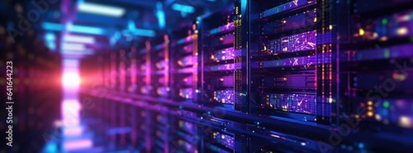 Obraz Data center and network devices in high performance operation. Generative AI based.