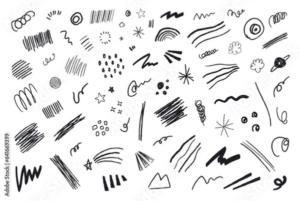 Obraz seamless pattern with black doodles, scribbles and squiggle lines, wavy lines