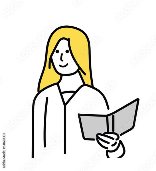 Obraz 本を持っている女性のイラスト