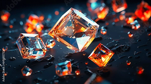 Fototapeta A network of interlinked digital diamonds, each glowing with an inner fire of data