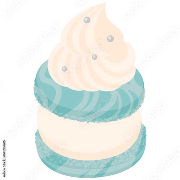 Obraz シンプルな主線なしのイラスト / ボリューミーなブルーのマカロン