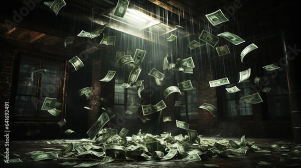Fototapeta Background of a banknotes rain, it's raining money, generative ai
