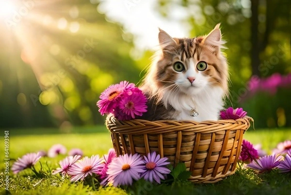Fototapeta kitten in the basket generated by AI tool