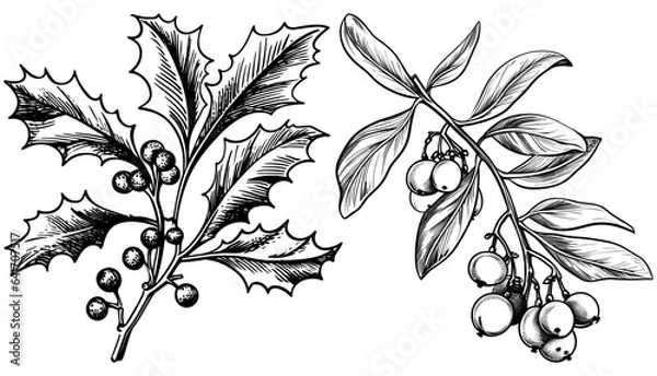 Obraz Mistletoe Branch Woodcut