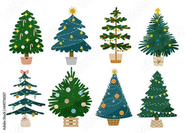 Obraz Vector christmas tree illustration set.  Christmas tree collection