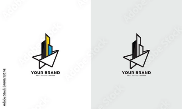 Fototapeta 
Building developer logo, line art style. vector graphic design	