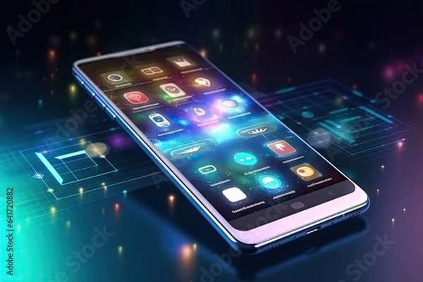 Fototapeta Modern smartphone representing the convergence of cutting-edge technologies