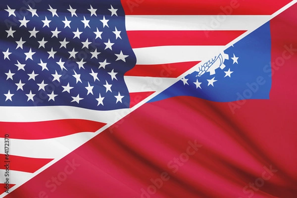 Fototapeta Series of flags. USA and Republic of the Union of Myanmar.