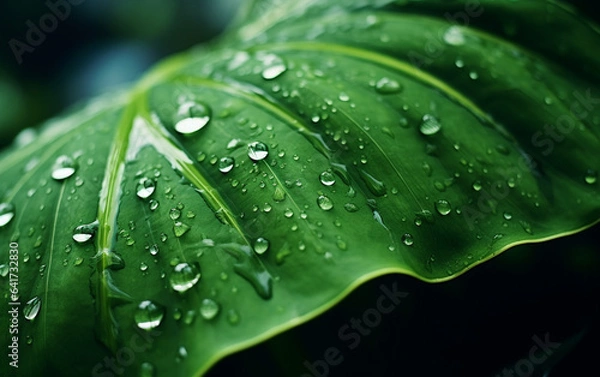 Obraz Water drops on Monstera leaf, nature background