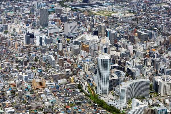 Obraz 船橋市港町上空から船橋駅方向を空撮