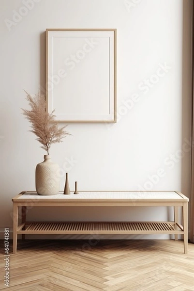 Fototapeta Mock up poster frame in white cozy children room interior background, 3D render, Generative AI