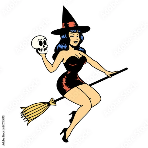 Fototapeta Vector Cartoon Cute Pin Up Witch Isolated