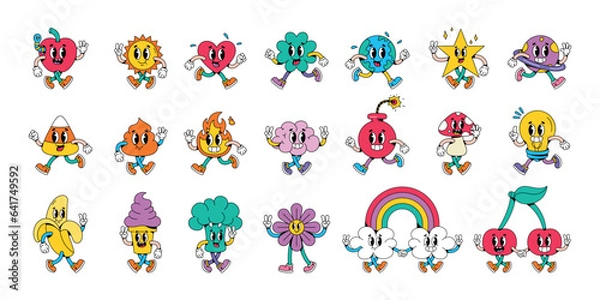 Fototapeta vector retro cartoon funny characters set illustration isolated