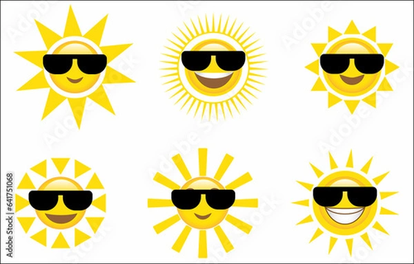 Obraz Smile Sun and sunglasses flat style icon weather and sunshine set. Forecast logo symbol collection. Vector illustration image. Isolated on white background.