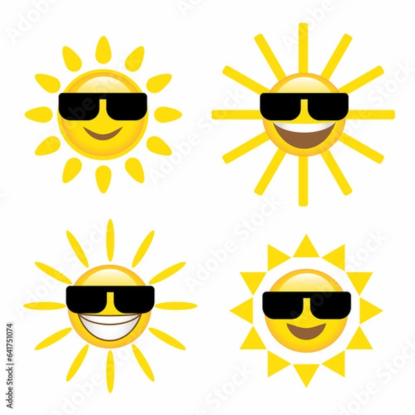Obraz Smile Sun and sunglasses flat style icon weather and sunshine set. Forecast logo symbol collection. Vector illustration image. Isolated on white background.