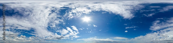 Fototapeta 360 VR 2:1 equirectangular blue sky with clouds background overlay. Ideal for 360 VR sky replacement. High quality 300 dpi, adobe rgb color profile