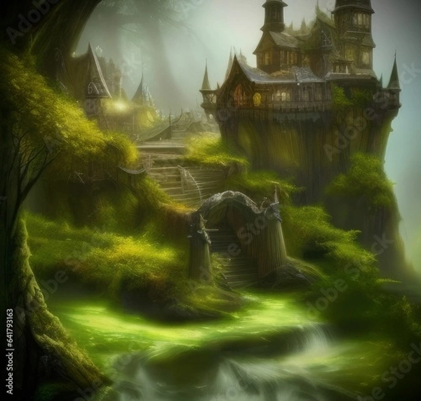 Obraz Castle sitting on top of a lush green hillside