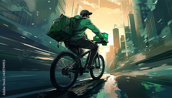 Obraz person riding a bike in the city, this design was generated with artificial intelligence