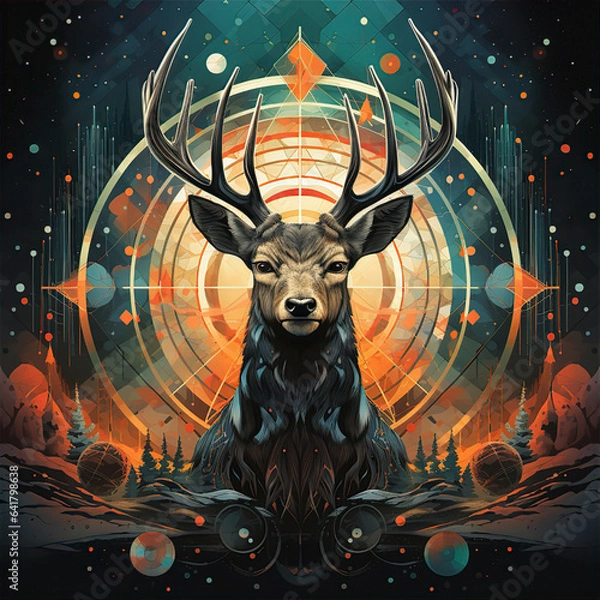 Fototapeta illustration of a deer in a background, this design was generated with artificial intelligence