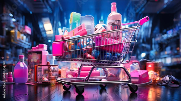 Obraz Futuristic carts auto-navigating to items based on shopping lists