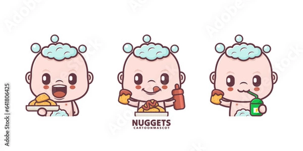 Fototapeta cute baby cartoon with nuggets. set cartoon vector with different expressions