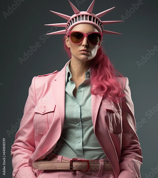 Obraz Statue of Liberty Wearing Modern Clothes Generative AI