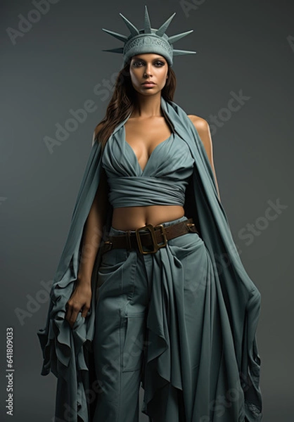 Obraz Statue of Liberty Wearing Modern Clothes Generative AI