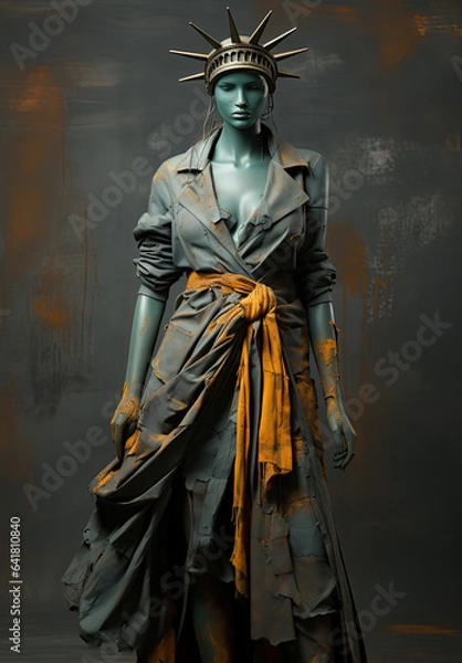 Fototapeta Statue of Liberty Wearing Modern Clothes Generative AI