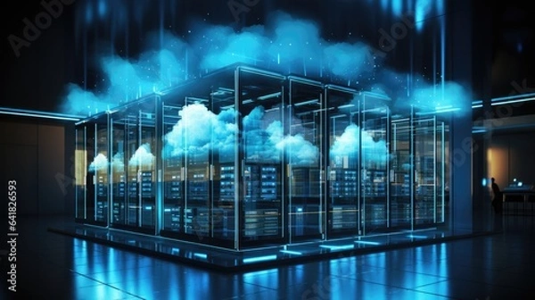 Obraz Cloud Computing Digital Information Data Center Technology. Computer Information Storage. Cybersecurity 3d Illustration