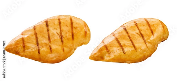 Obraz Filé de peito de frango grelhado isolado em fundo transparente - carne de ave na grelha