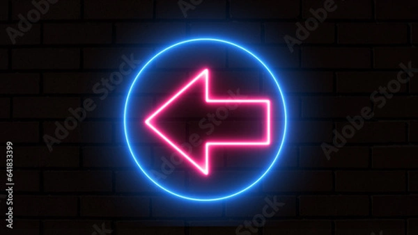 Fototapeta Neon arrow symbol icon. Directional sign. The purple-colored arrow points to the left. Flashing neon icon to the left arrow. neon arrow sign