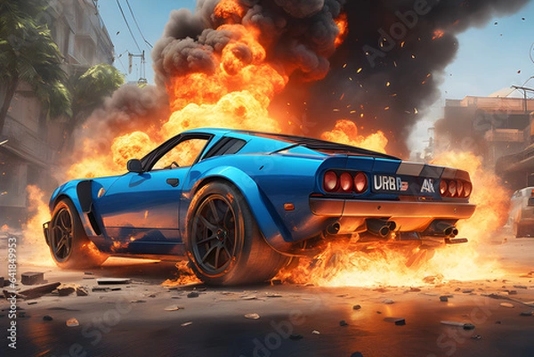 Obraz burning car in the fire