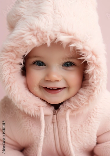 Obraz Cute Child Wearing Light Pastel Pink Clothes Generative AI