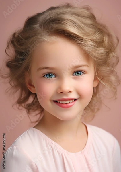 Obraz Cute Child Wearing Light Pastel Pink Clothes Generative AI