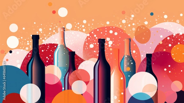 Obraz party holiday abstract background illustration with wine, champaghe and alcohol bottles