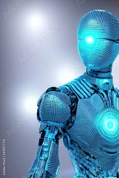 Obraz Faceless robot standing and glowing 