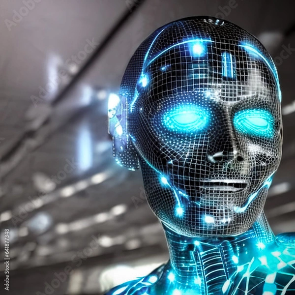 Obraz Closeup cyborg with glowing eyes