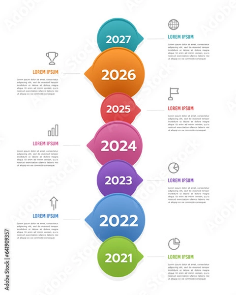 Fototapeta Vertical timeline speech bubble. Presentation business growth. Vector illustration.
