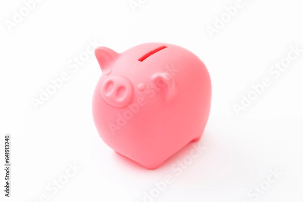 Obraz 白背景にブタの貯金箱