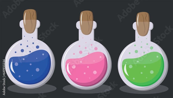 Obraz Potions vector set, magic potion, witch attributes, halloween, magic