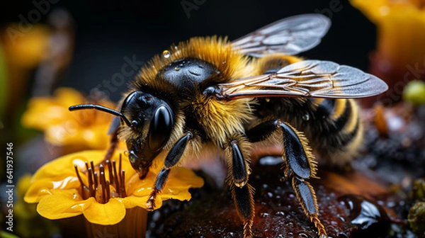 Fototapeta Close-up shot of a cute bee on a flower