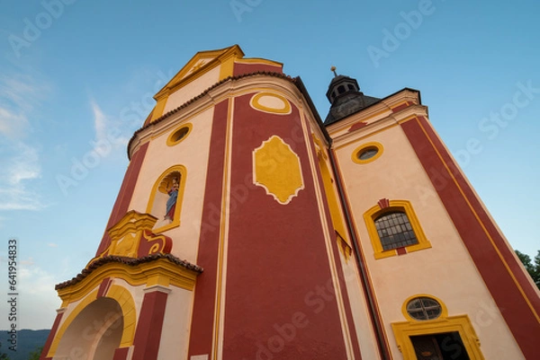 Fototapeta Architecturally well-preserved baroque church. Baroque architecture. Converging lines showing the perspective of space.