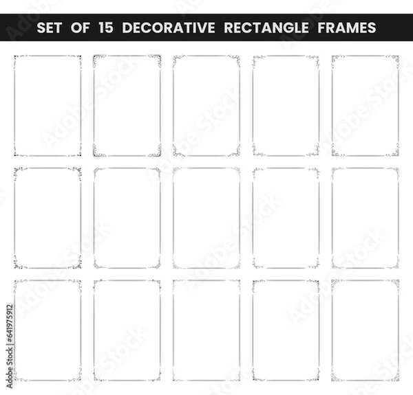Fototapeta Set of 15 decorative rectangle frame. Rectangle frame vector illustration. Suitable for wedding invitation, aesthetic decoration, social media post, banner, promotion, advertising, etc.