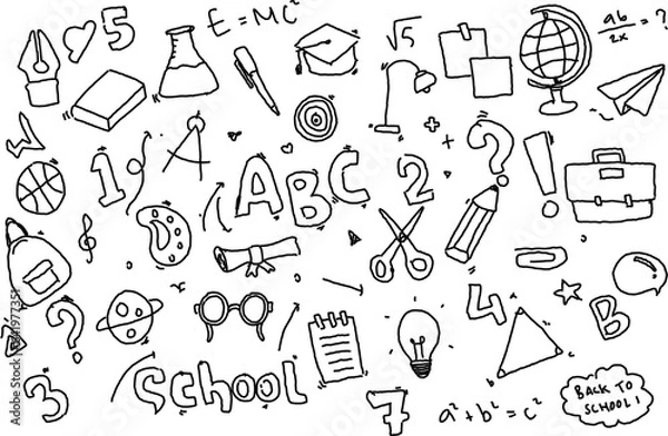 Obraz doodle element related to school. Set of hand drawn fresh symbols and icons.