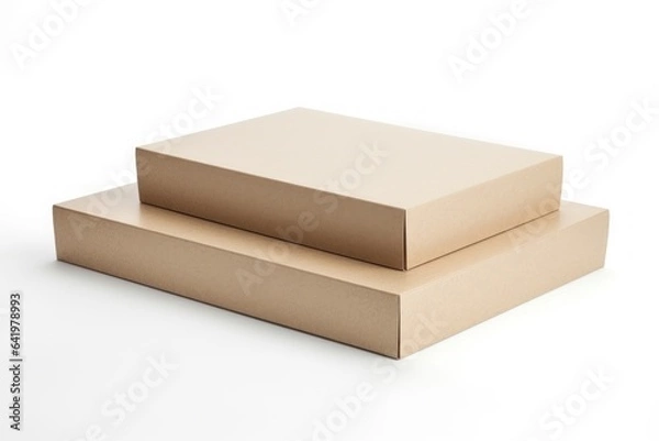 Fototapeta Clean, plain cardboard boxes in stock , white background, isolated on white. Generative AI.